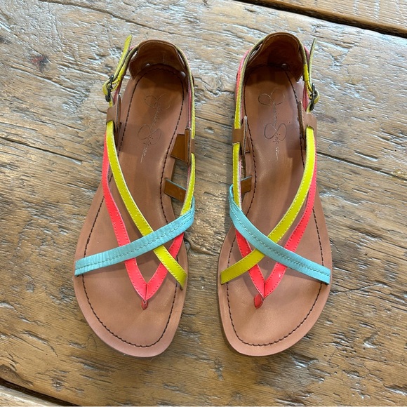 JESSICA SIMPSON Leather Neon Strappy Sandals - Picture 6 of 6
